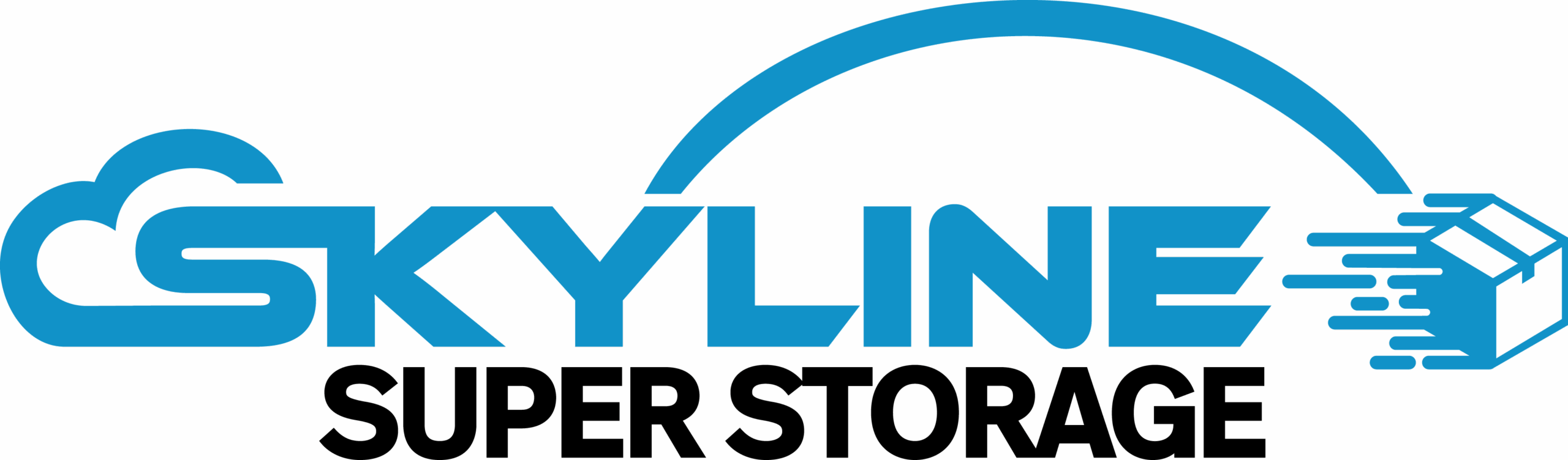 Skyline Super Storage logo with blue cloud and moving box design